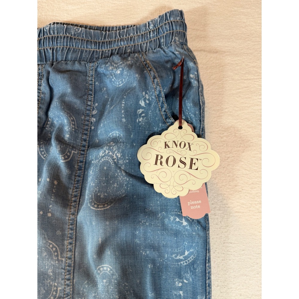 Knox Rose Blue Paisley Chambray Joggers Elastic Waist Boho Pants Large NEW - Picture 8 of 15
